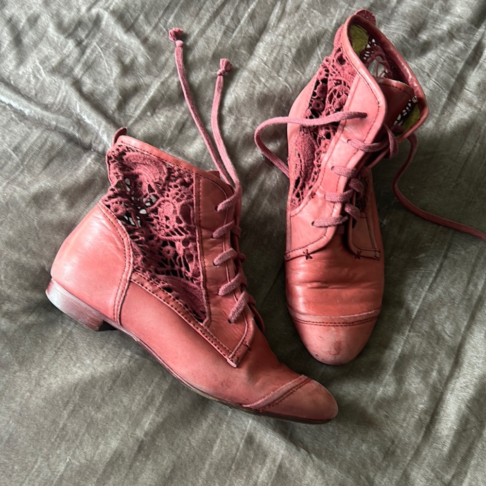 Red combat lace boots